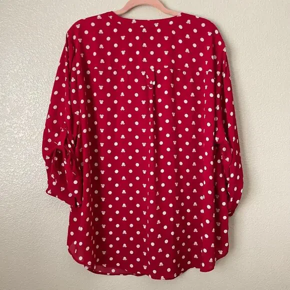 Torrid Disney Top Womens 3X Red White Minnie Mouse Harper Georgette Dot Blouse - Picture 9 of 12
